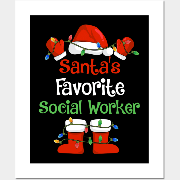 Santa's Favorite Social Worker Funny Christmas Pajamas Wall Art by cloverbozic2259lda